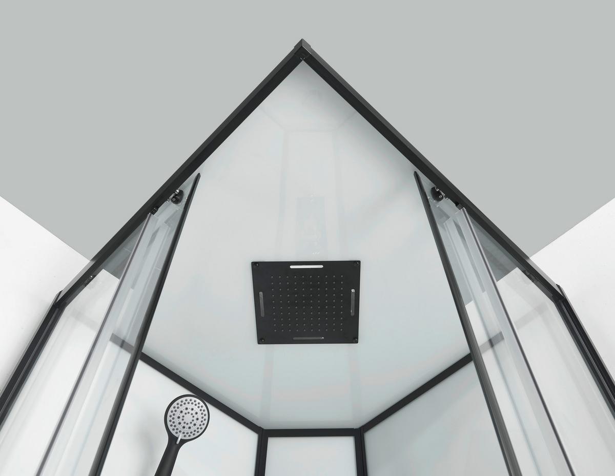 Sprchový kút s LED, Bluetooth, rádiom, čierna - priehľadné/čierna, Modern, sklo (90/90/225cm) - Sanotechnik
