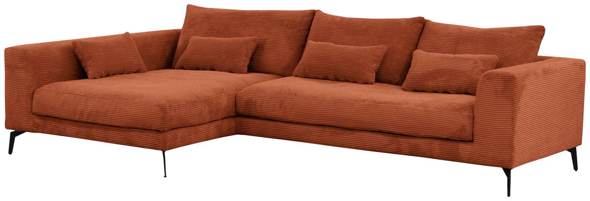 Ecksofa Berlin Cord Kupferfarben 172x313 Cm - Schwarz/Kupferfarben, Design, Textil (172/313cm) - Livetastic