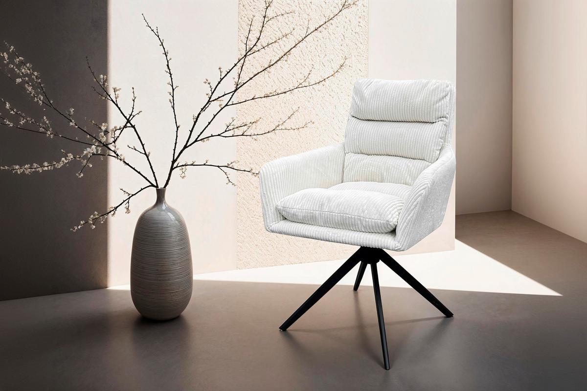 Armlehnstuhl-set Pura, Drehbar, Weiß 2er - Schwarz/Weiß, Design, Textil/Metall (58/88/64cm) - MID.YOU