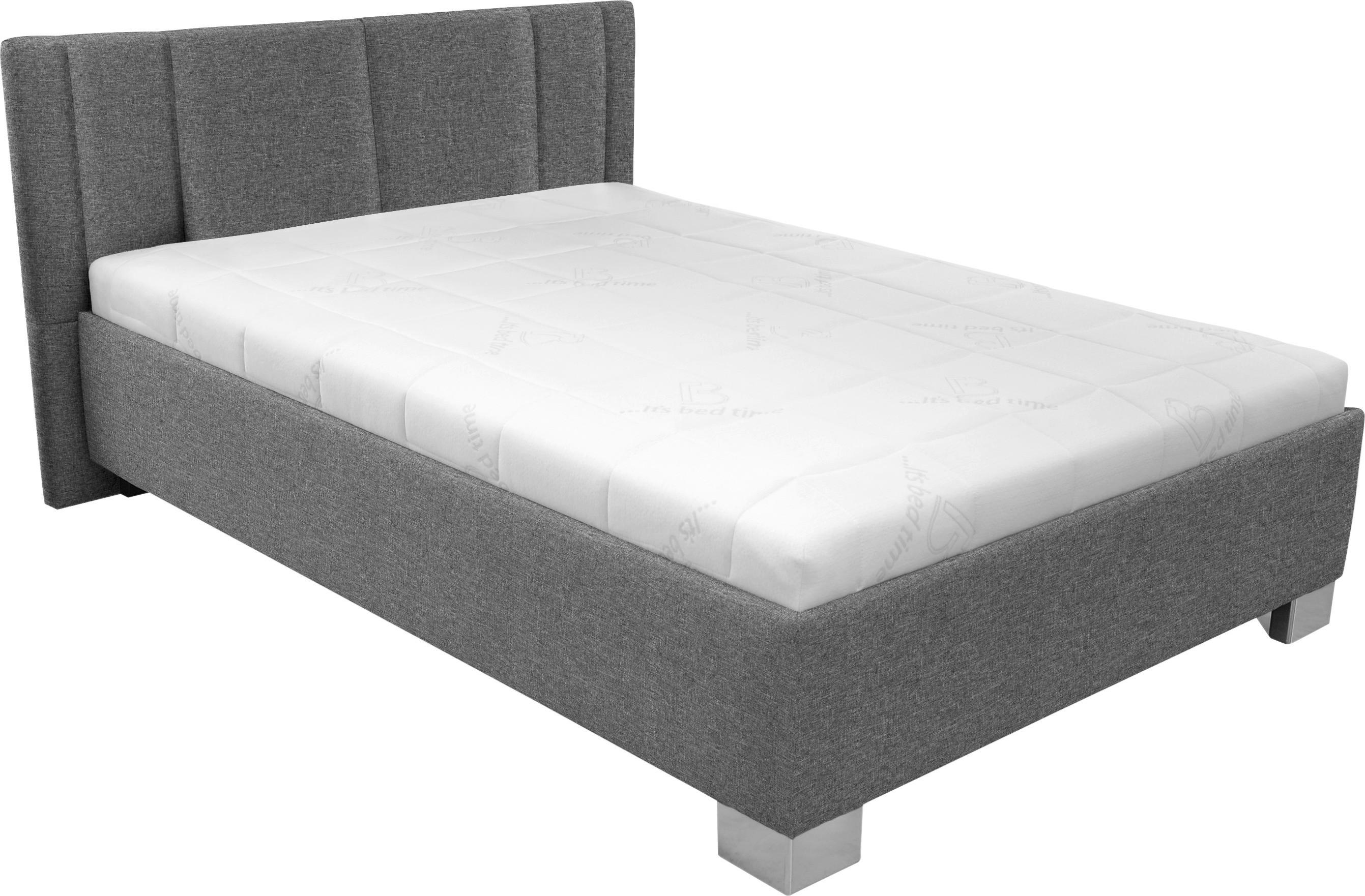 Polsterbett Mit Matratze 140x200 Stilo Grau - Chromfarben/Weiß, Holz/Textil (140/200cm)