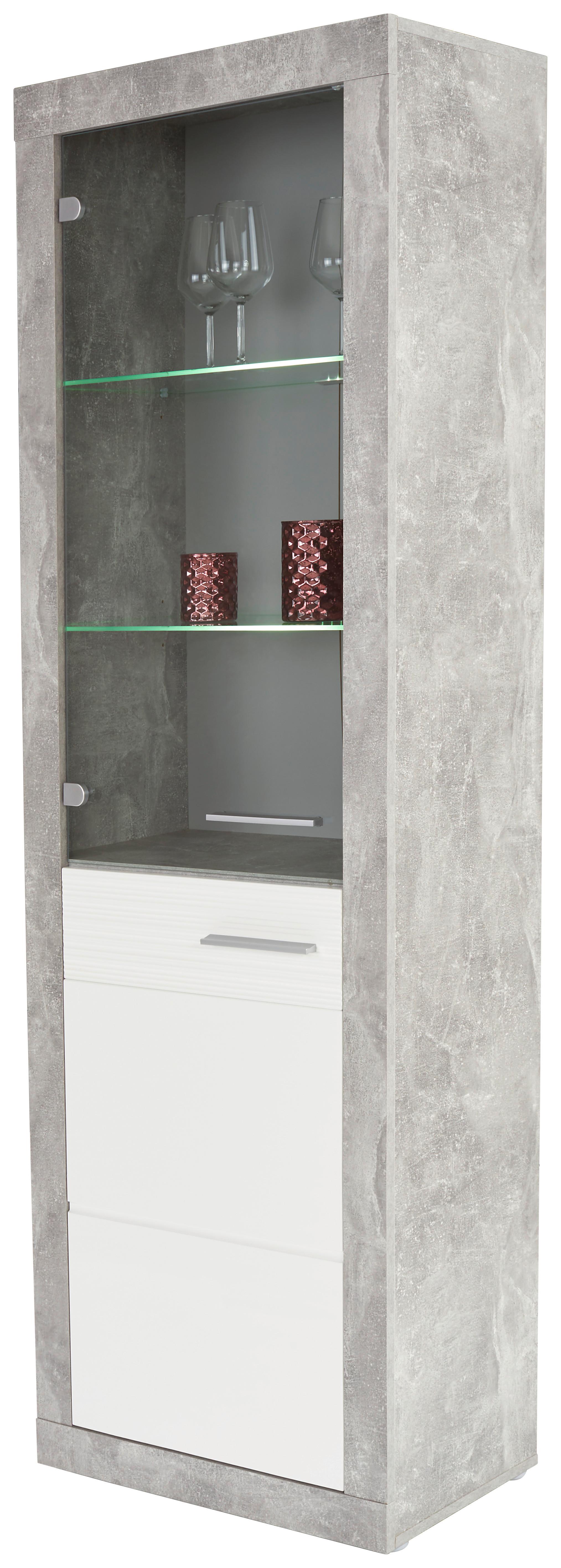 Vitrine Malta B: 63,9 cm inkl. Beleuchtung, Betonoptik/Weiß