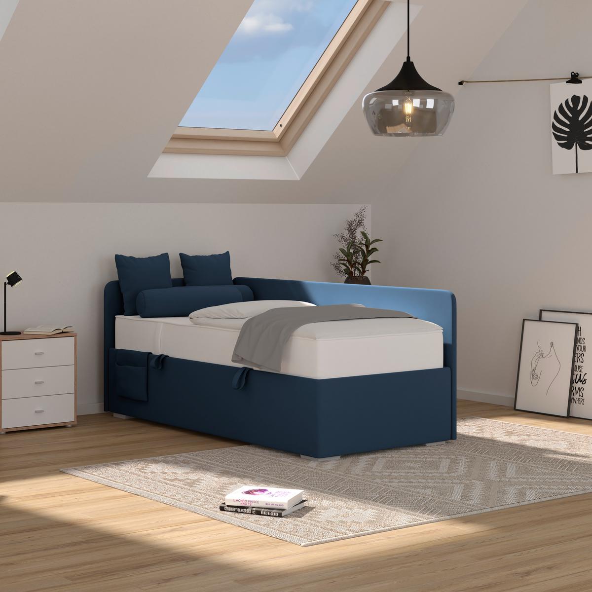 Polsterbett Remi - Chromfarben/Dunkelblau, MODERN, Holz/Textil (90/200cm)