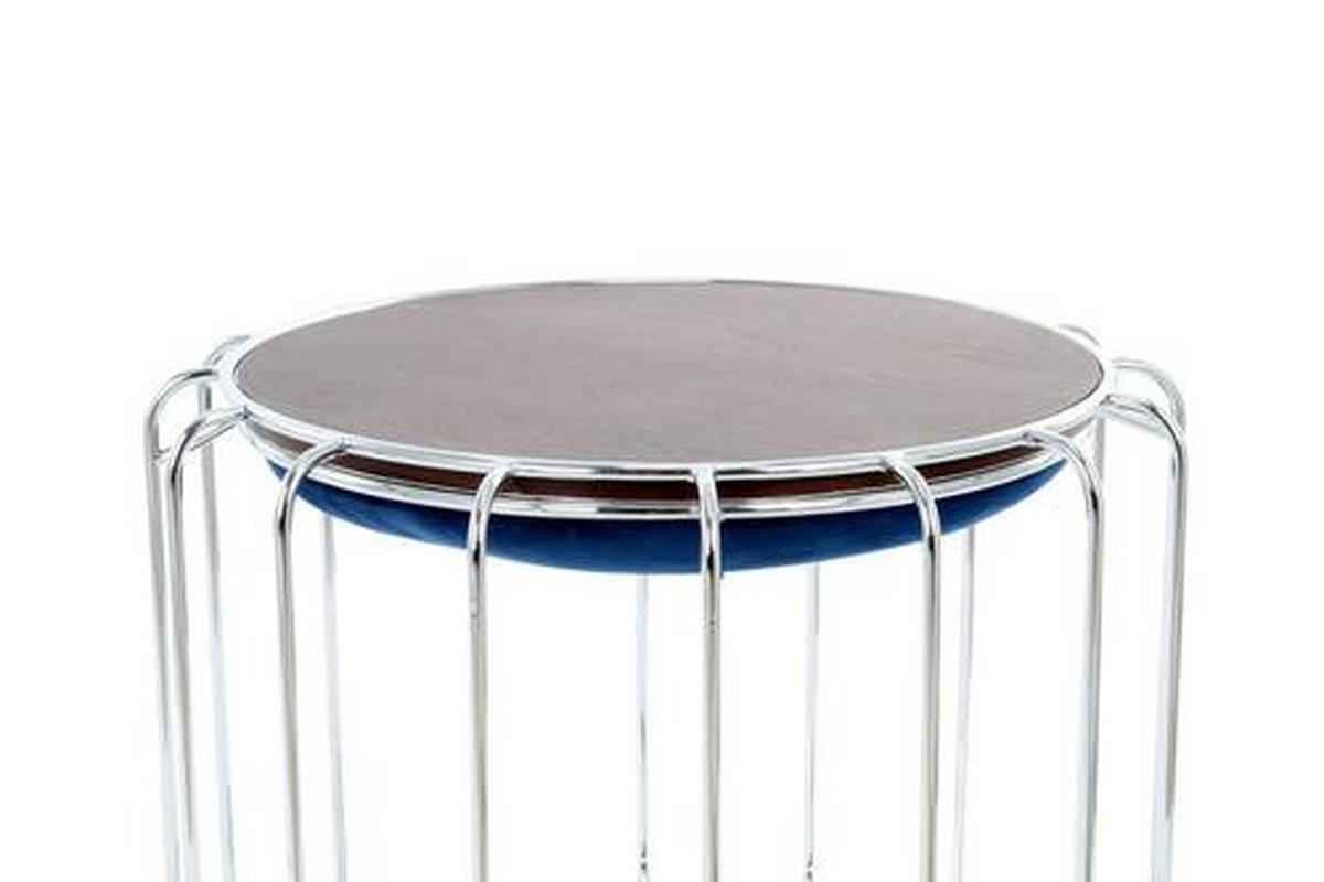 Beistelltisch/pouf 2 In 1 Comfortable Silber/dunkelblau - Silberfarben/Dunkelblau, Basics, Glas/Holzwerkstoff (50/50/45cm) - Kayoom