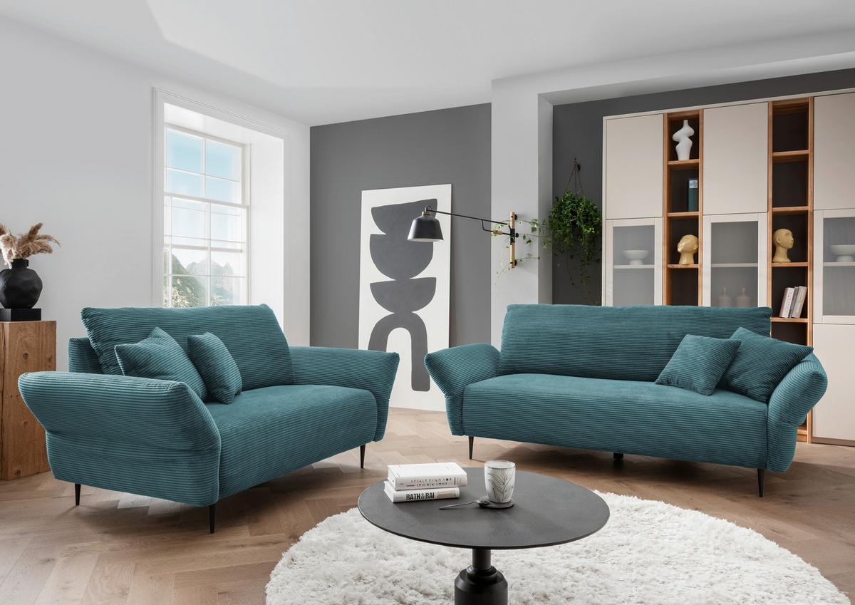 2-sitzer-sofa Vanilla Petrol - Petrol/Schwarz, Design, Textil (163/97/102cm) - Livetastic