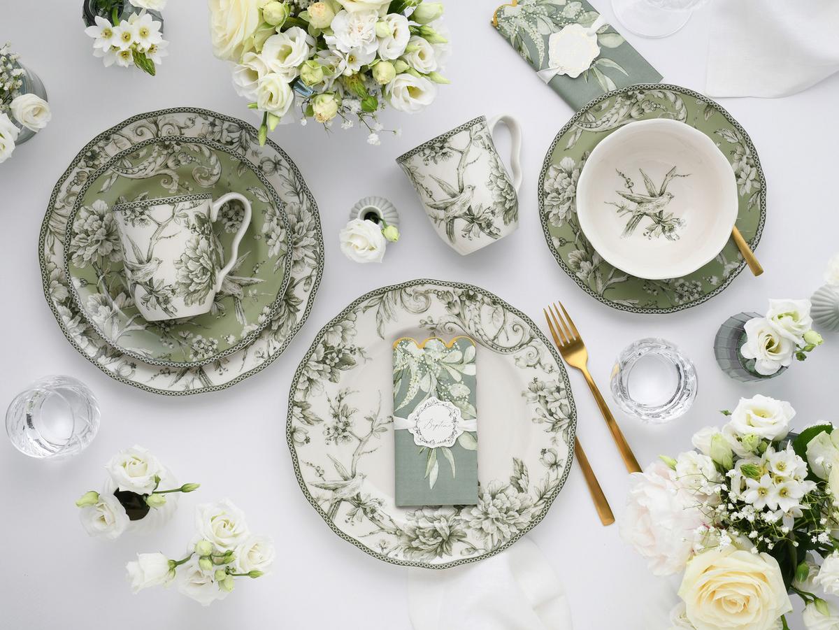 Kombiservice, 16-Teilig für 4 Personen, Porzellan - Weiß/Grün, Basics, Keramik - Creatable