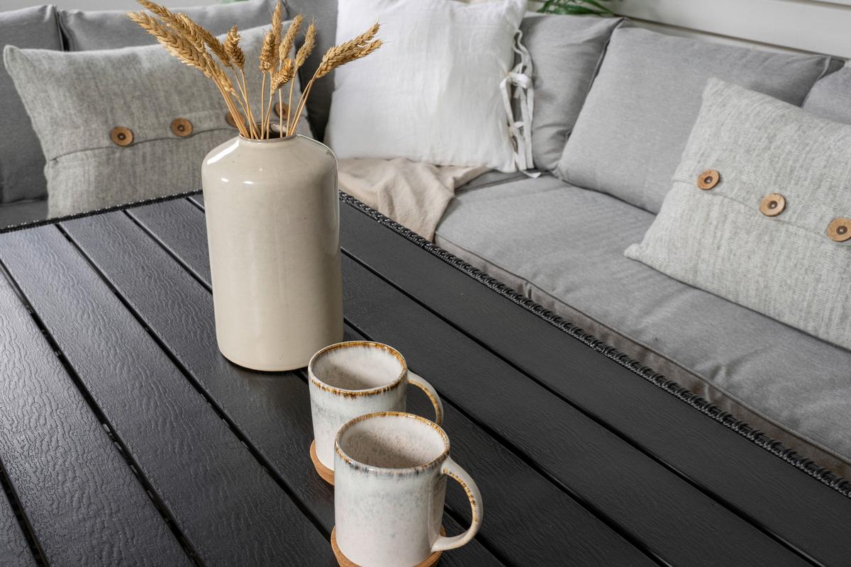 Loungegarnitur 2-tlg Bentwood Kunststoff Mit Kissen - Schwarz, KONVENTIONELL, Kunststoff (173/227cm) - Gardenson