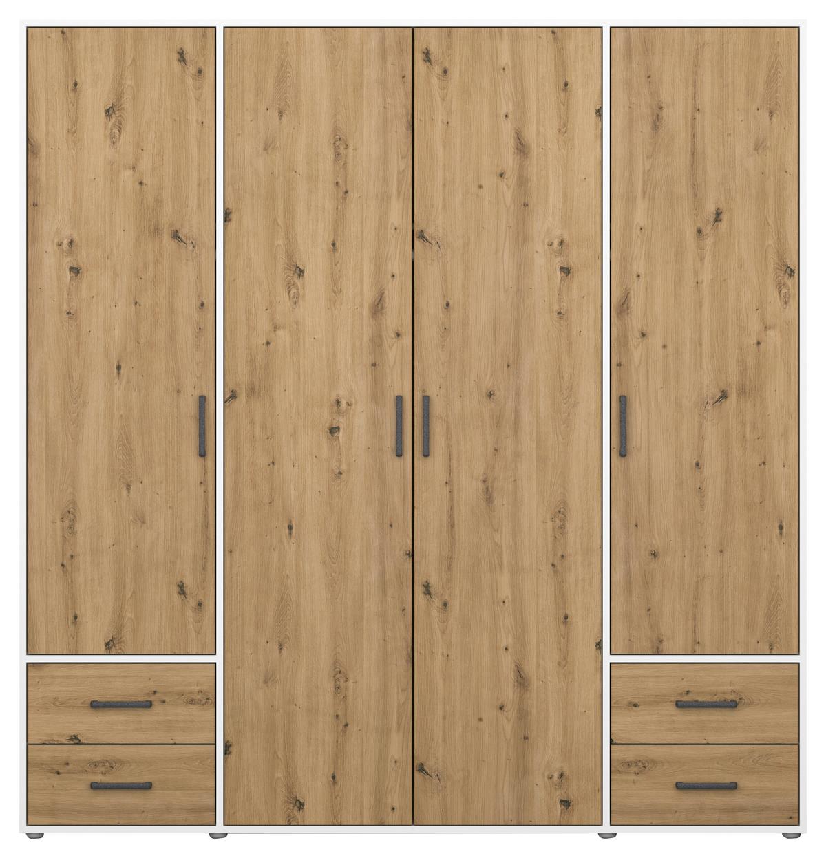 Drehtürenschrank Voyager Weiß,eiche Artisan B: 187 Cm - Eiche Artisan/Weiß, MODERN, Holzwerkstoff (187/194/53cm) - Rauch Möbel