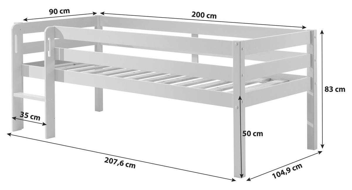 Hochbett Pino Grau lackiert 90x200 cm - Grau, MODERN, Holz/Holzwerkstoff (90/200cm) - MID.YOU