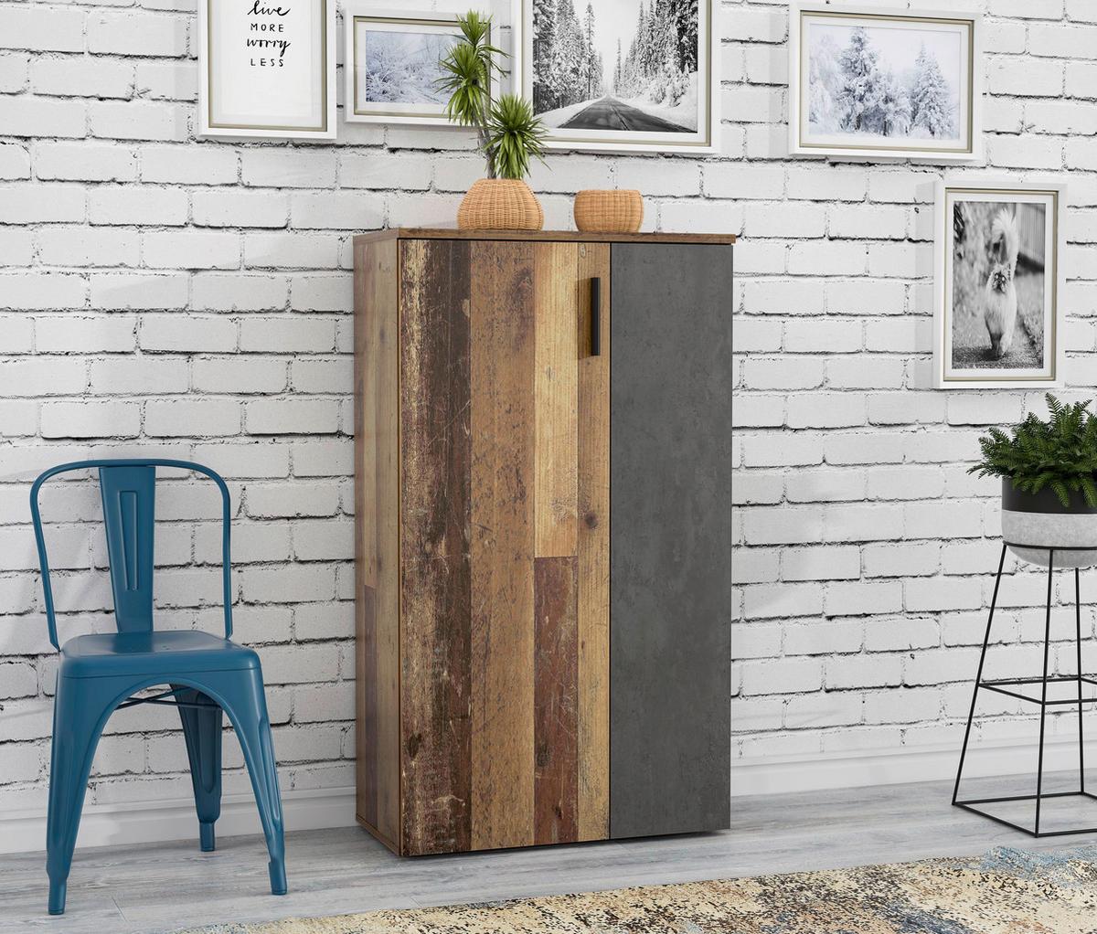 Cipősszekrény Boots 68,9/120,4cm - barna/szürke, Basics, műanyag/faalapú anyag (68,9/120,4/34,1cm)