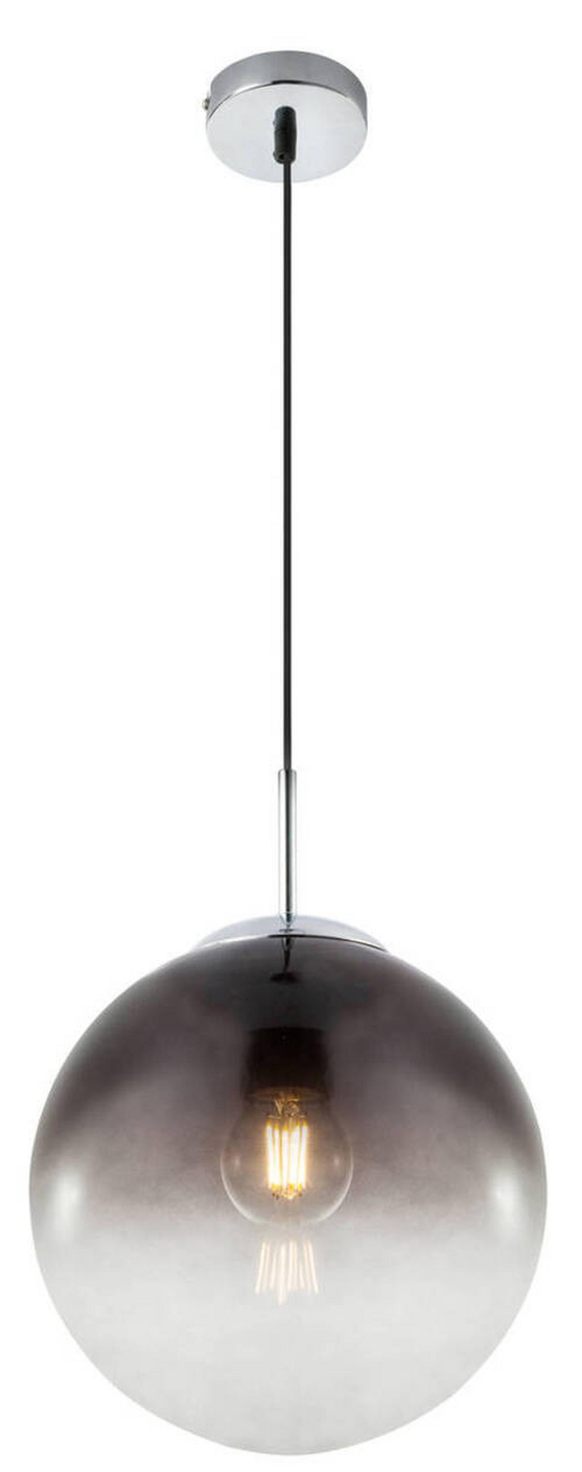 Hängeleuchte H: 120 cm 1-Flammig mit Rauchglas - Chromfarben/Grau, Basics, Glas/Metall (25/120cm) - Globo