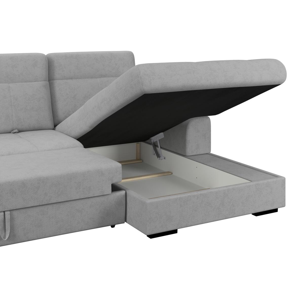 Ecksofa mit Bettfunktion Malaga New Chenille Grau - Schwarz/Grau, KONVENTIONELL, Textil (286/203cm) - Ondega