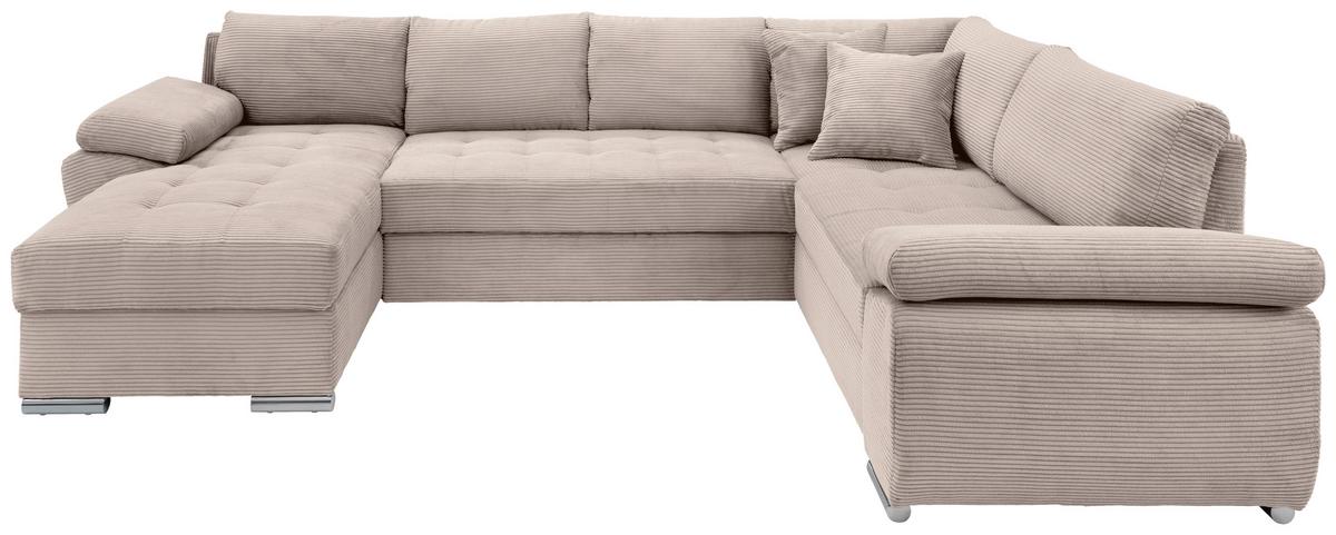 Wohnlandschaft Terana mit Schlaffunktion, Beige - Chromfarben/Beige, KONVENTIONELL, Textil (157/305/219cm) - P & B
