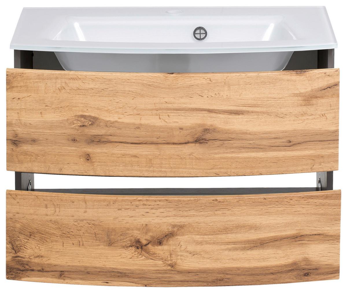 Waschbecken mit Unterschrank Kopenhagen B: 80 cm Grau/Eiche - Eichefarben/Graphitfarben, KONVENTIONELL, Glas/Holzwerkstoff (80cm) - Held