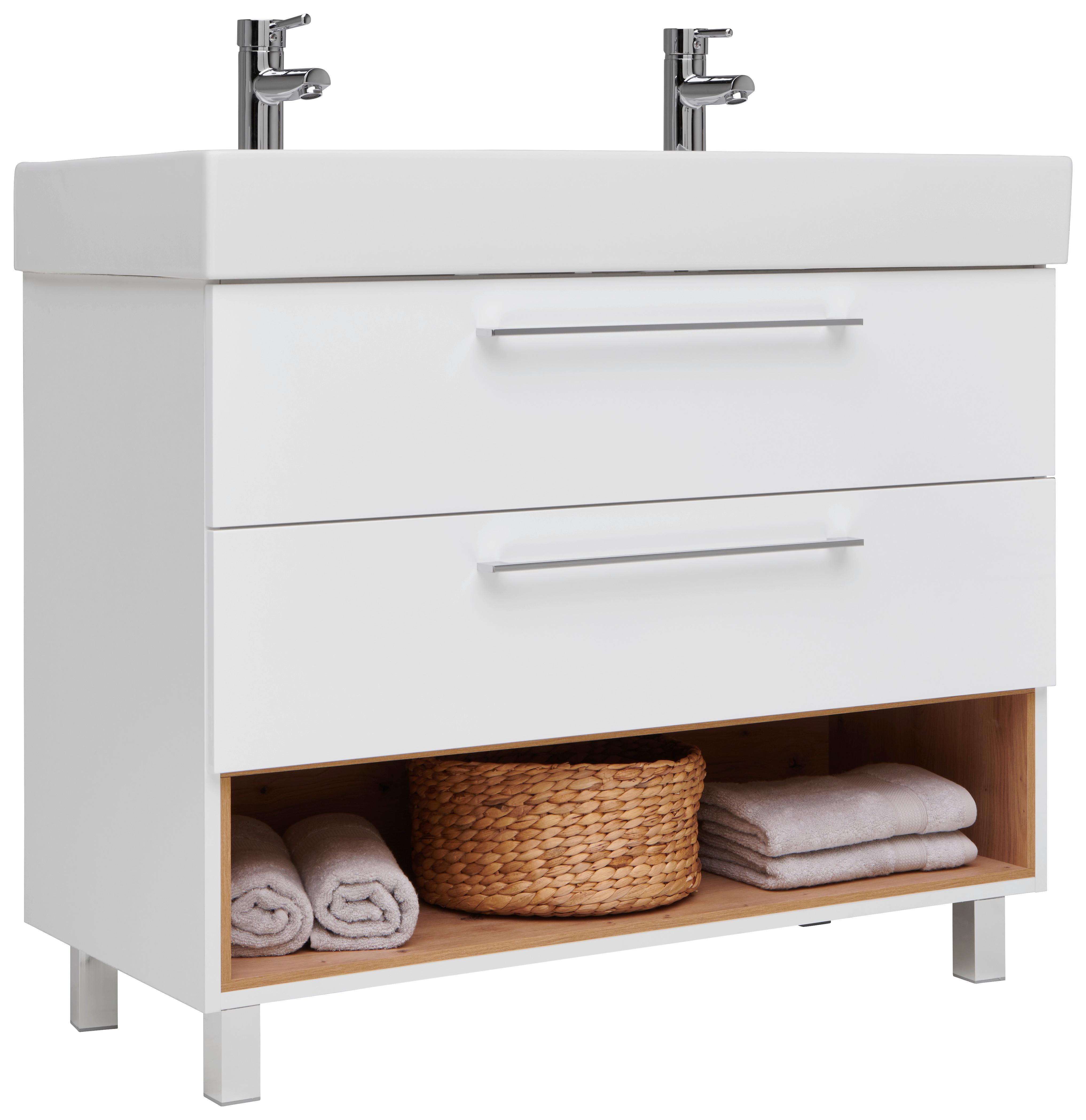 Waschbeckenunterschrank Mit Soft-Close Mura B: 100cm Weiß - Alufarben/Weiß, MODERN, Keramik/Holzwerkstoff (100/90/46,5cm)