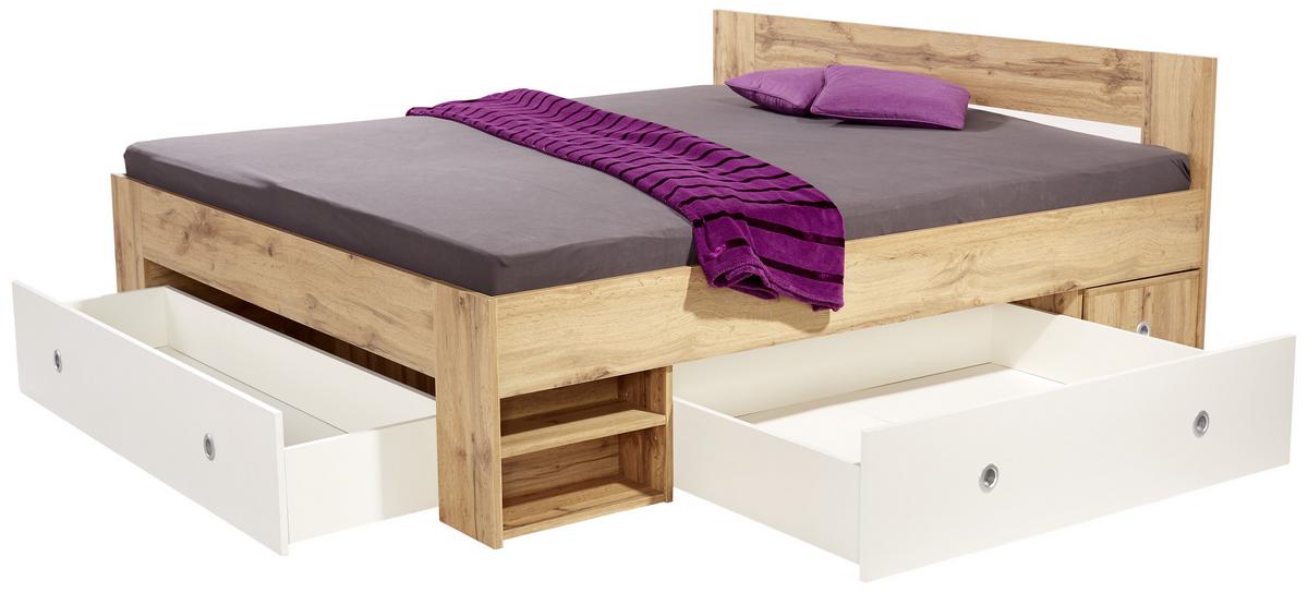 Postel s úložným prostorem Azurro, 180x200 cm - bílá/dub wotan, Moderní, kompozitní dřevo (180/200cm)