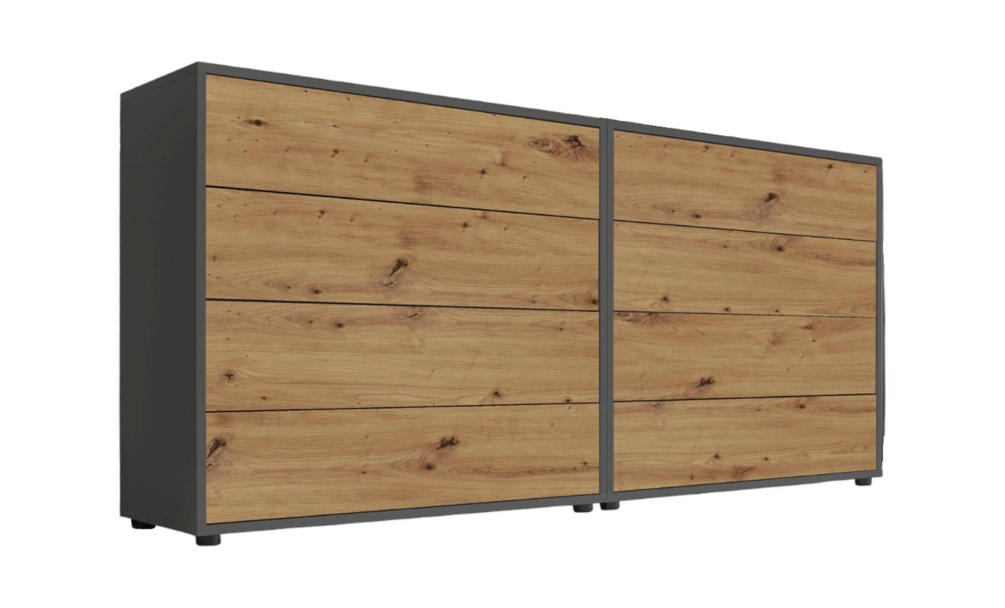 SIDEBOARD Mailand1 B:158cm Eiche Artisan - Anthrazit/Schwarz, MODERN, Holzwerkstoff (158/73/33cm) - MID.YOU