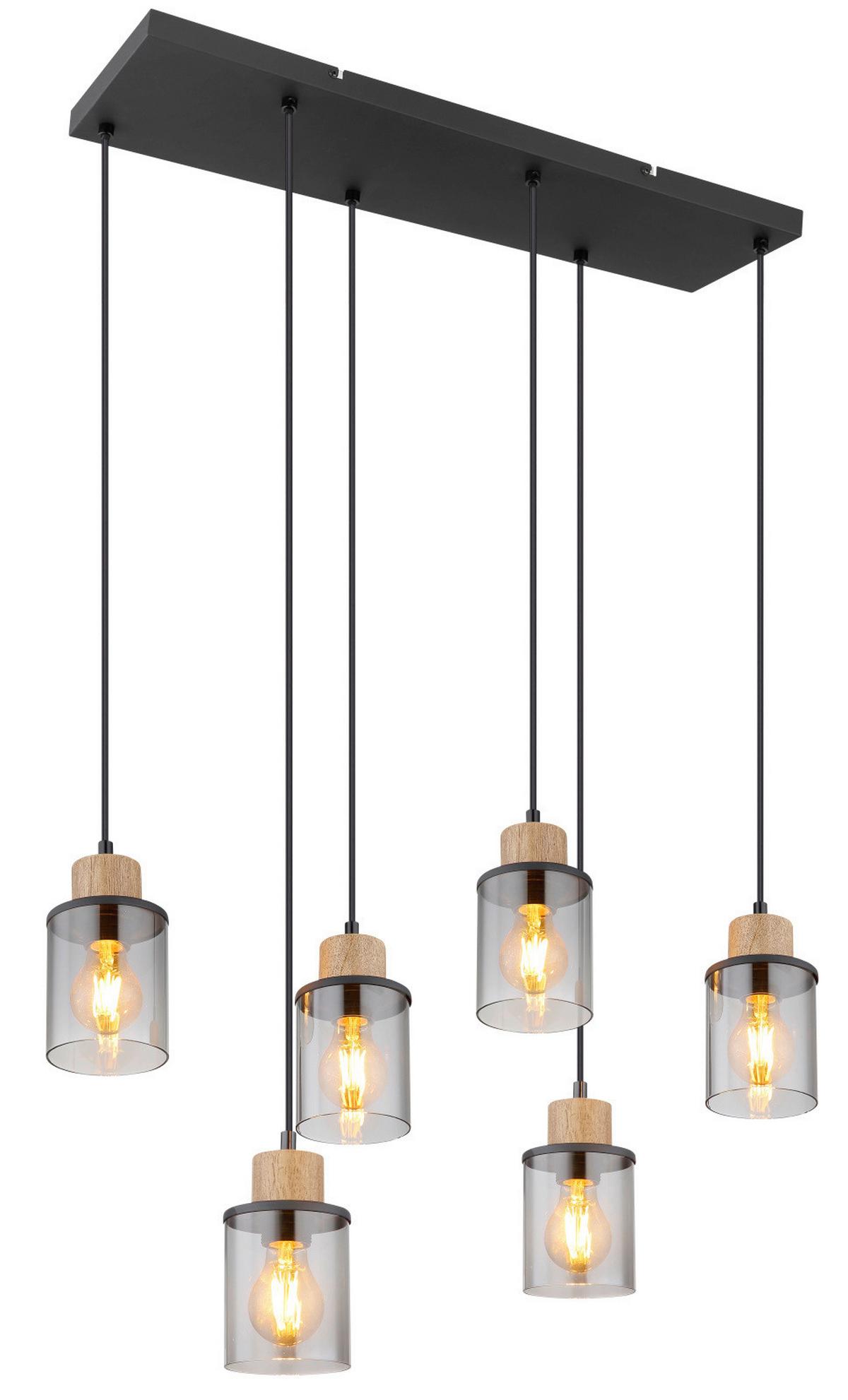 Függőlámpa 15707-6h Reid - sötétbarna/fekete, Design, műanyag/üveg (62/18/120cm) - Globo