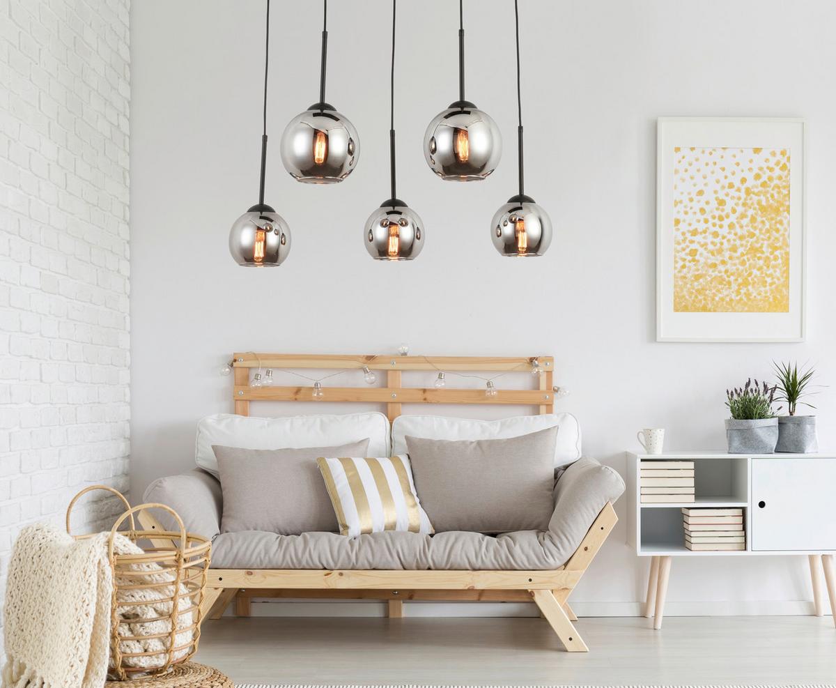 Závěsné svítidlo LUFOO - černá/barvy chromu, Moderní, kov/sklo (75/25/120cm) - Premium Living