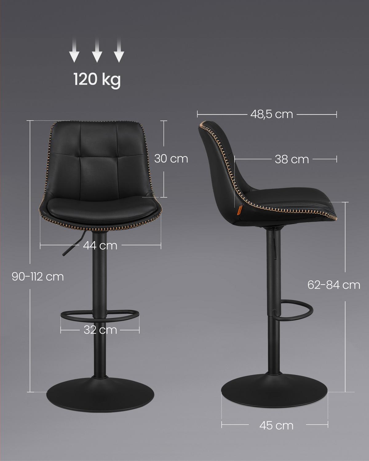 Barhocker-Set Bar Stools - Schwarz, MODERN, Leder/Metall (42,9/93,1/48,1cm) - MID.YOU