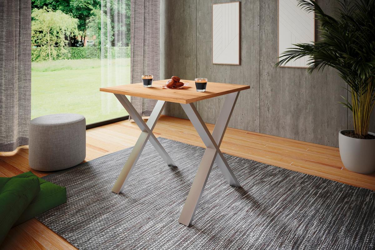 Schreibtisch Lona Silber, Eiche Dekor B: 80 Cm - Honigeiche/Silberfarben, Design, Holzwerkstoff/Metall (80/80/76cm) - MID.YOU