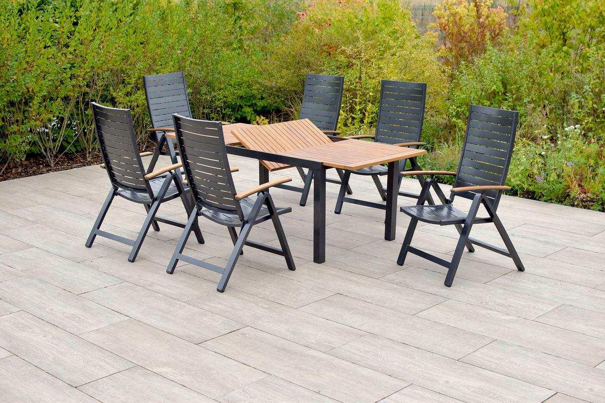 Gartentischgruppe 7-teilig. Set - Graphitfarben/Naturfarben, KONVENTIONELL, Holz/Kunststoff - Gardenson