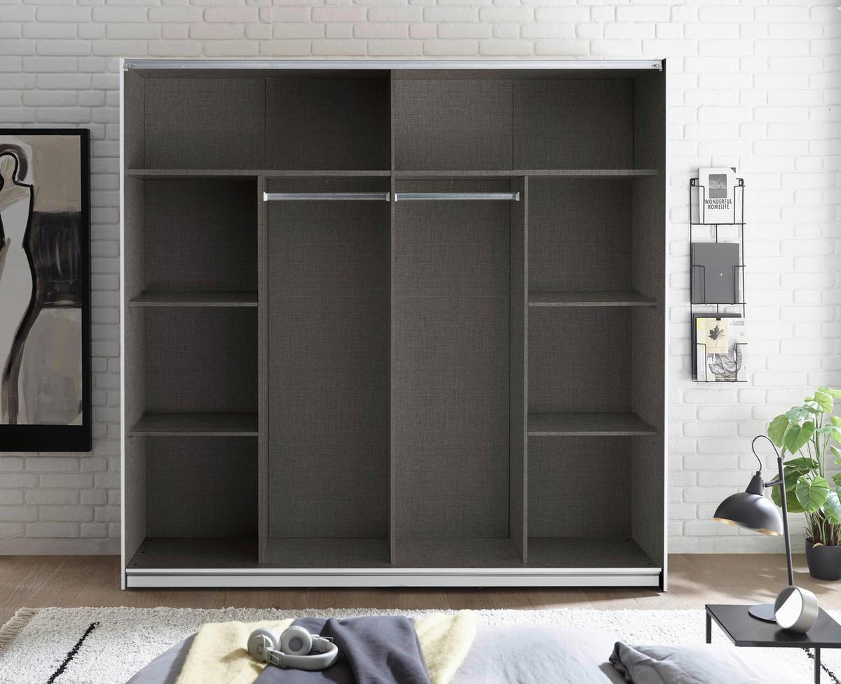 Schwebetürenschrank Neomi Weiß Dekor, B: 215cm - Weiß, Trend, Glas/Holzwerkstoff (215/210/60cm)