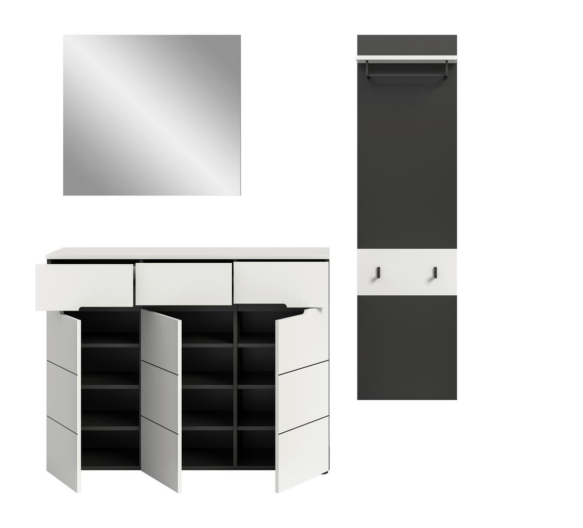 Garderobe Canu 3-Teilig Grau/Weiß B: 180 cm - Weiß/Grau, Design, Holzwerkstoff (180/190/37cm) - Livetastic