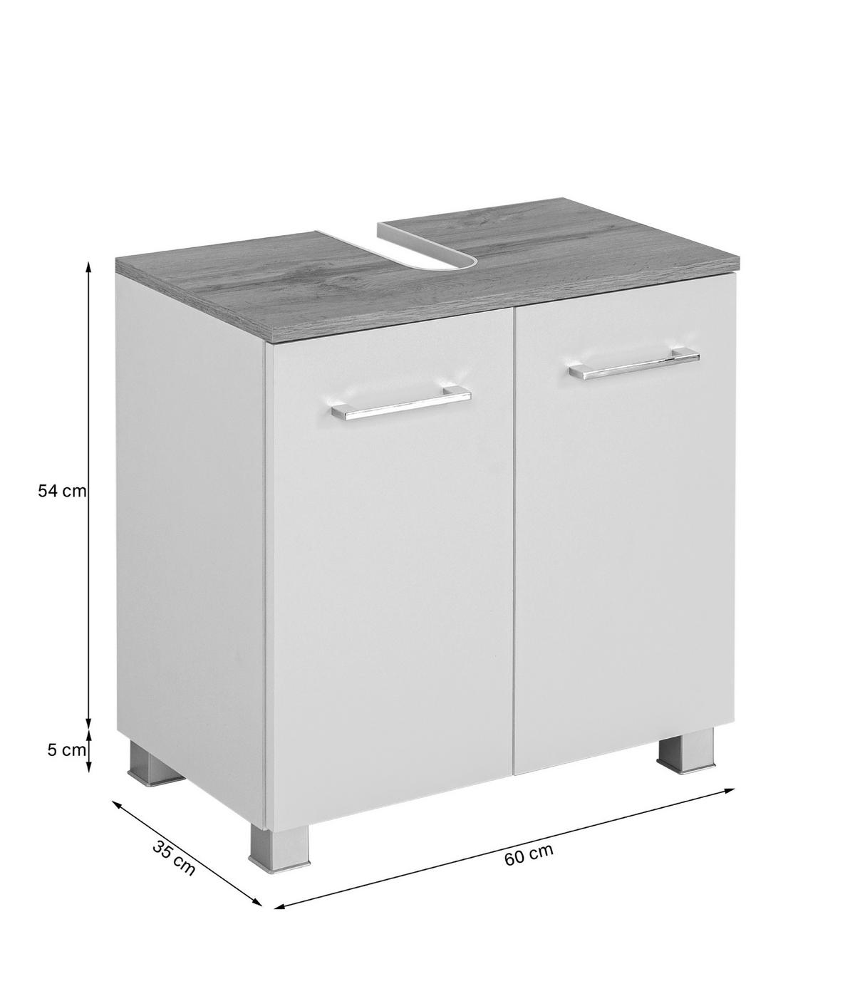 Waschbeckenunterschrank Paris Weiß B: 60 Cm - Silberfarben/Weiß, MODERN, Holzwerkstoff (60/53/35cm) - Held
