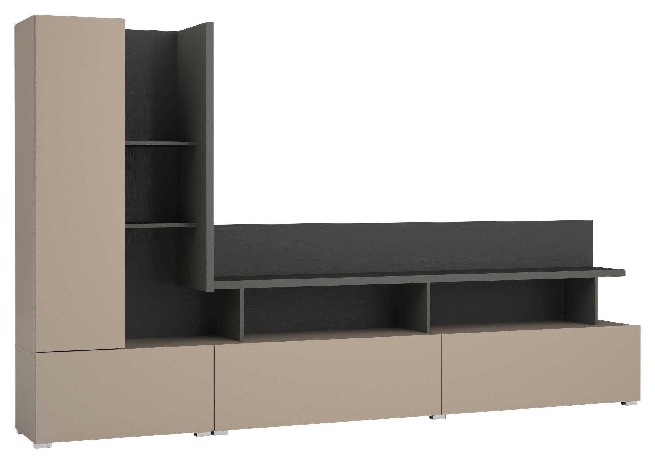 Vitrinkombináció Serio - homokszínű/antracit, Basics, faalapú anyag (270/162/40cm)