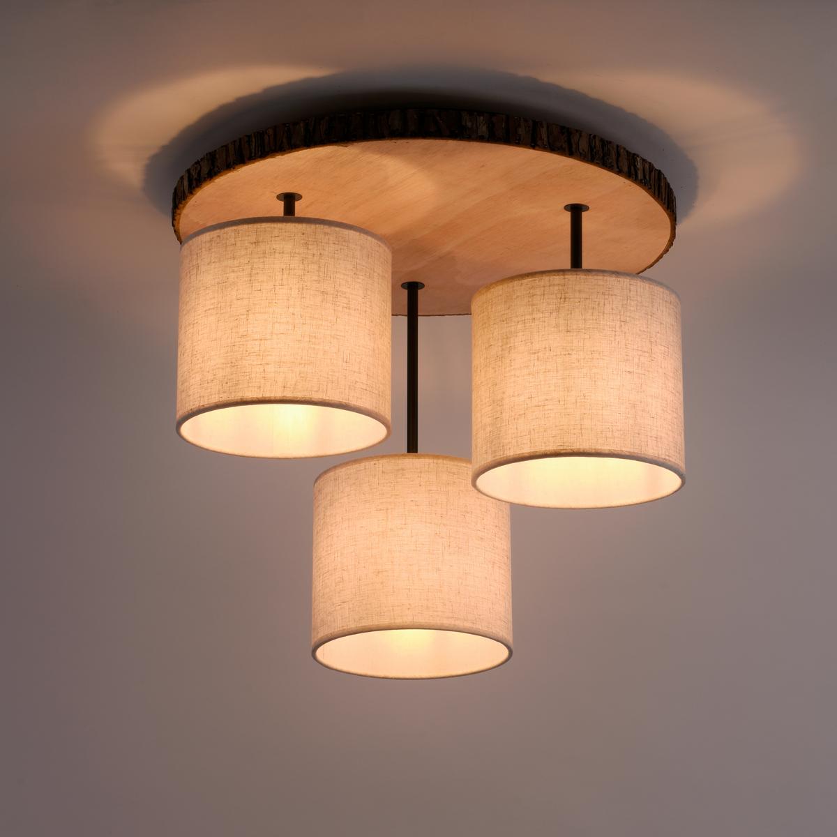 Deckenleuchte Bark Ø 50 Cm 3-Flammig Holz Rund - Beige/Braun, KONVENTIONELL, Kunststoff/Textil (26-120/50/45cm)