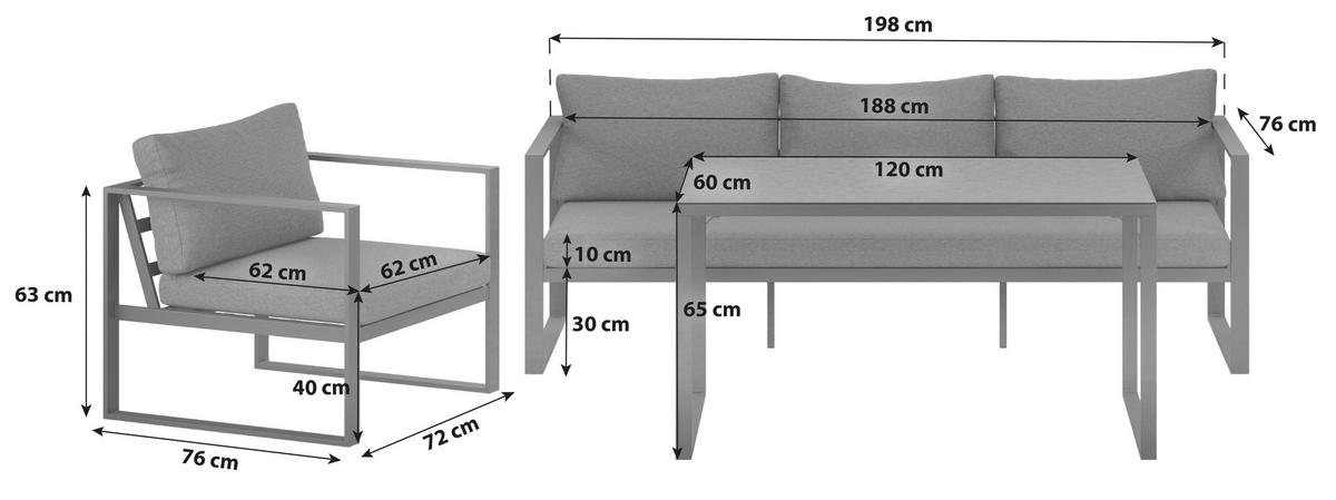Loungegarnitur Almeria Metall Tisch mit Glasplatte - Anthrazit, MODERN, Glas/Textil - Beldano
