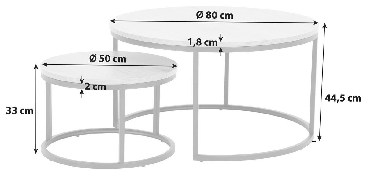 Sada kulatých konferenčních stolků SPIRO Ø 50/80 cm - divoký dub/černá, Konvenční, kov/kompozitní dřevo (80/80/44,5cm) - home24