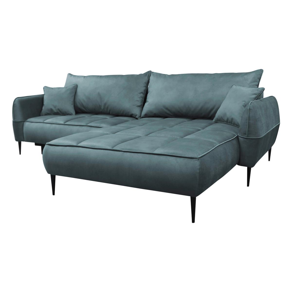 Ecksofa mit Bettkasten Letto 260x189 cm Velours Blau - Blau/Schwarz, Design, Textil (260/189cm) - MID.YOU