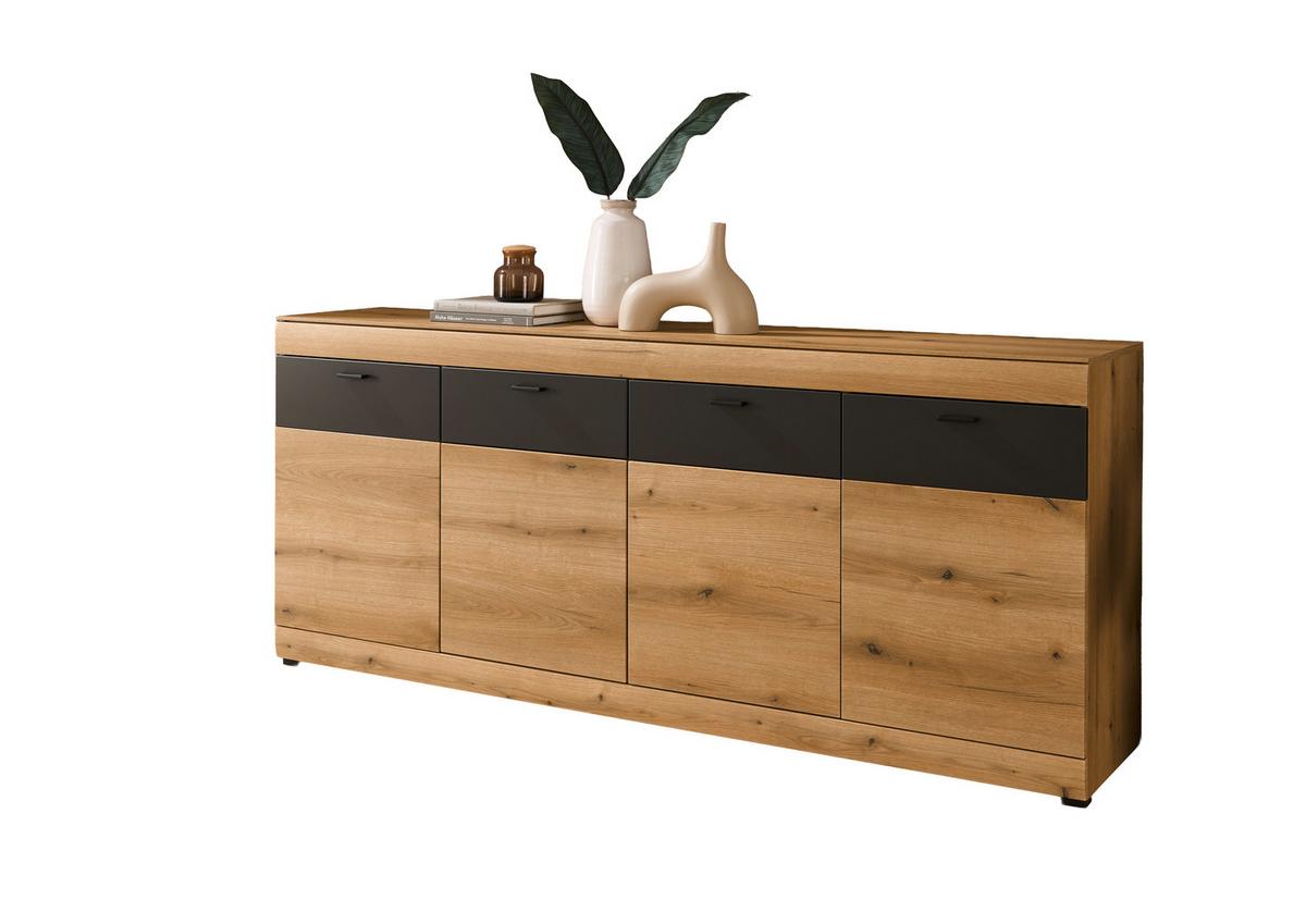 Sideboard Soleto Graphit-/Eichefarben B: 200cm - Eichefarben/Schwarz, Design, Holzwerkstoff (200/87/42cm) - MID.YOU