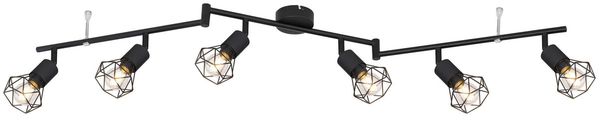 Strahler 6-flammig Verstellbar L: 120 Cm - Schwarz, Basics, Metall (120/8/22cm) - Globo