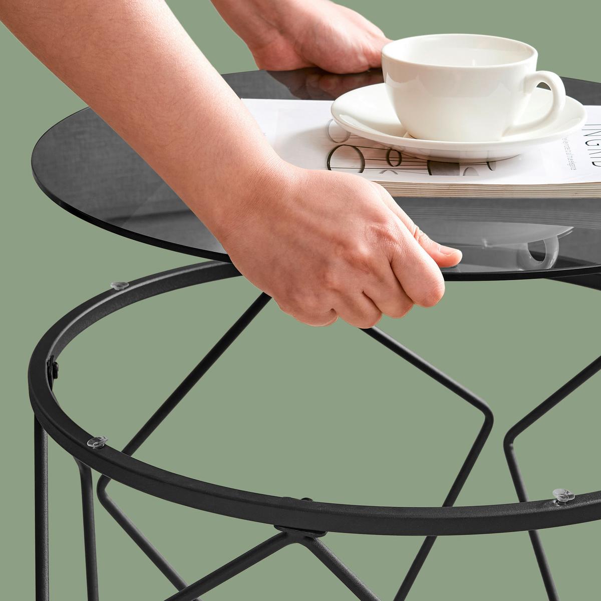 SADA KONFERENČNÁCH STOLÍKOV KOV: ČIERNY/SKLO - čierna, Trend, kov/sklo (50/39,8/50cm) - MID.YOU