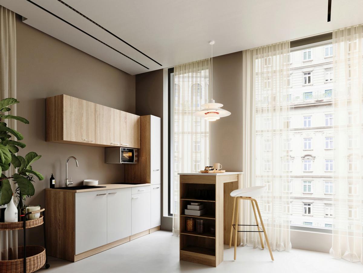 KÜCHENBLOCK Ingrid, Weiß B: 180 cm - Eichefarben/Weiß, Design, Holzwerkstoff (180cm) - Respekta