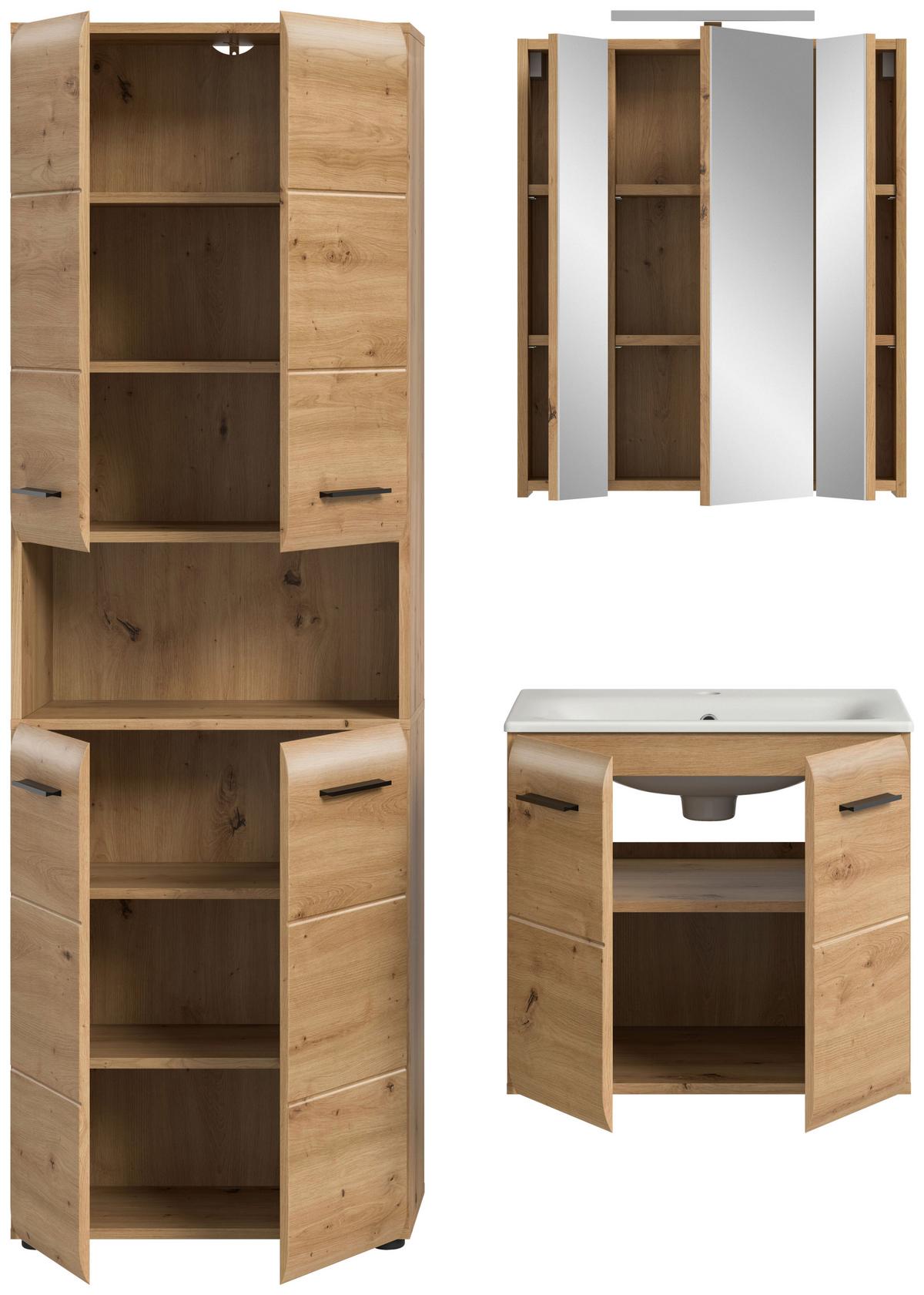 Badezimmer Ice Eiche Artisan Dekor B: 120cm - Schwarz/Eiche Artisan, Basics, Keramik/Holzwerkstoff (120cm) - MID.YOU