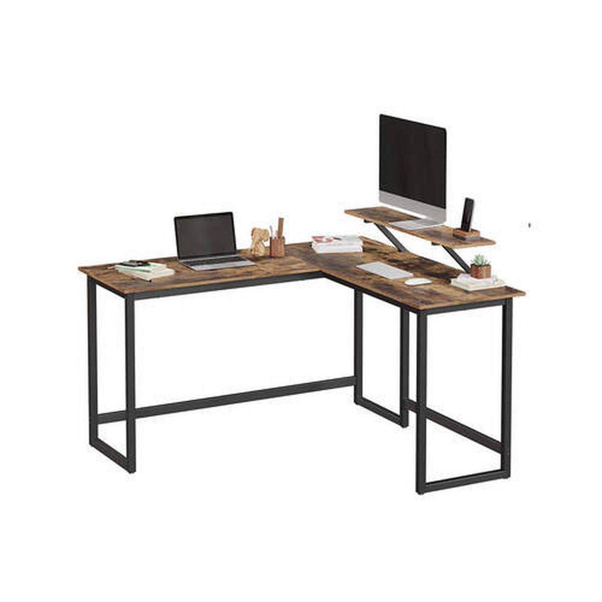 Rohový písací stôl IRON - hnedá/čierna, Basics, kov/kompozitné drevo (140/130/92,2cm) - Boxxx