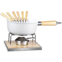Fondue-Set 6 Gabeln Edelstahl - Hellbraun/Weiß, Trend, Holz/Metall (37,5/19/20cm) - Mäser