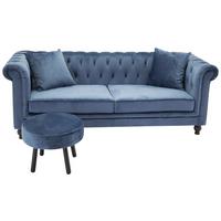 Chesterfield-sofa Velvet - Blau, Design, Textil/Metall (217/80/88cm) - Livetastic