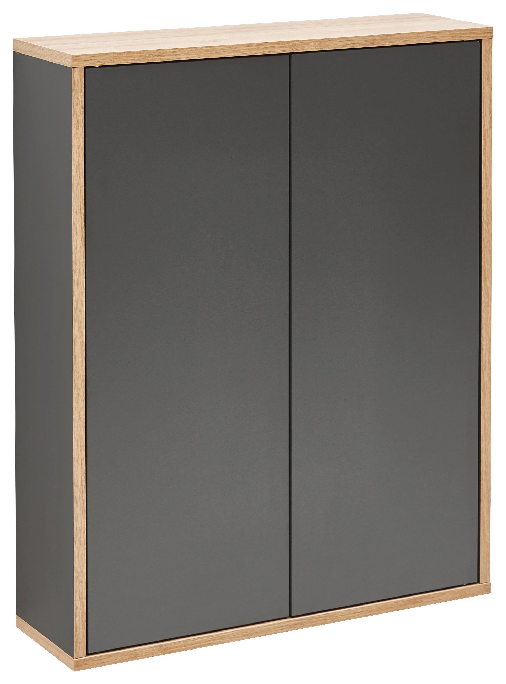 Hängeschrank Bad Finn BxH 60x75 cm, Anthrazit/Eiche - Eichefarben/Anthrazit, MODERN, Glas/Holzwerkstoff (60/75/18,5cm) - MID.YOU