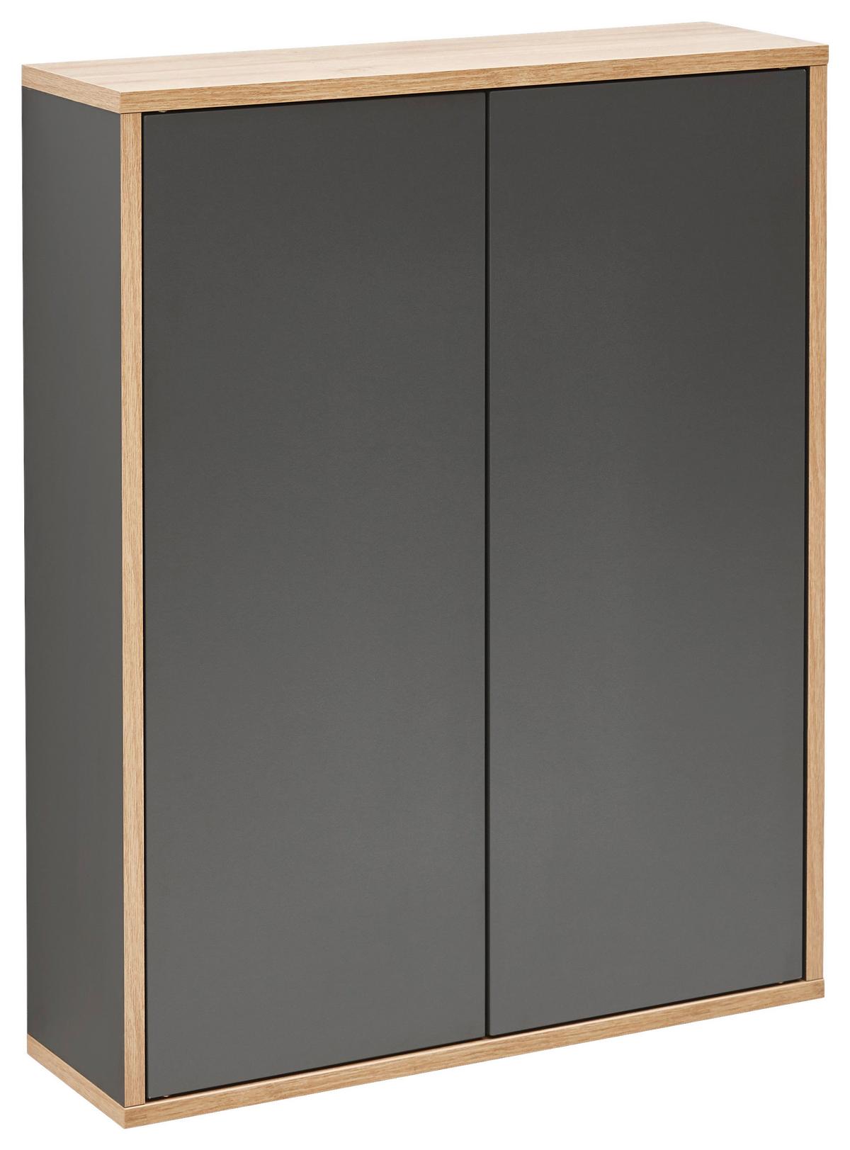 Hängeschrank Bad Finn BxH 60x75 cm, Anthrazit/Eiche - Eichefarben/Anthrazit, MODERN, Glas/Holzwerkstoff (60/75/18,5cm) - MID.YOU