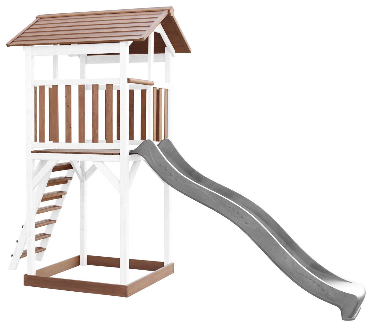 Spielturm A025.120.81 - Braun/Weiß, KONVENTIONELL, Holz/Kunststoff (111,2/241,9/349cm) - Ambia Garden