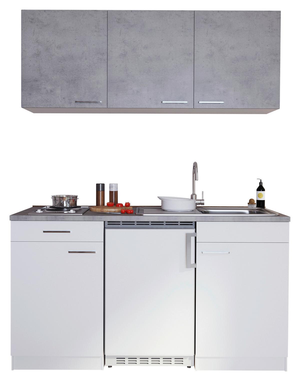 Miniküche Mit Kühlschrank Und Kochfeld B: 150 Cm Grau/weiß - Weiß/Grau, KONVENTIONELL, Holzwerkstoff (150cm) - Respekta