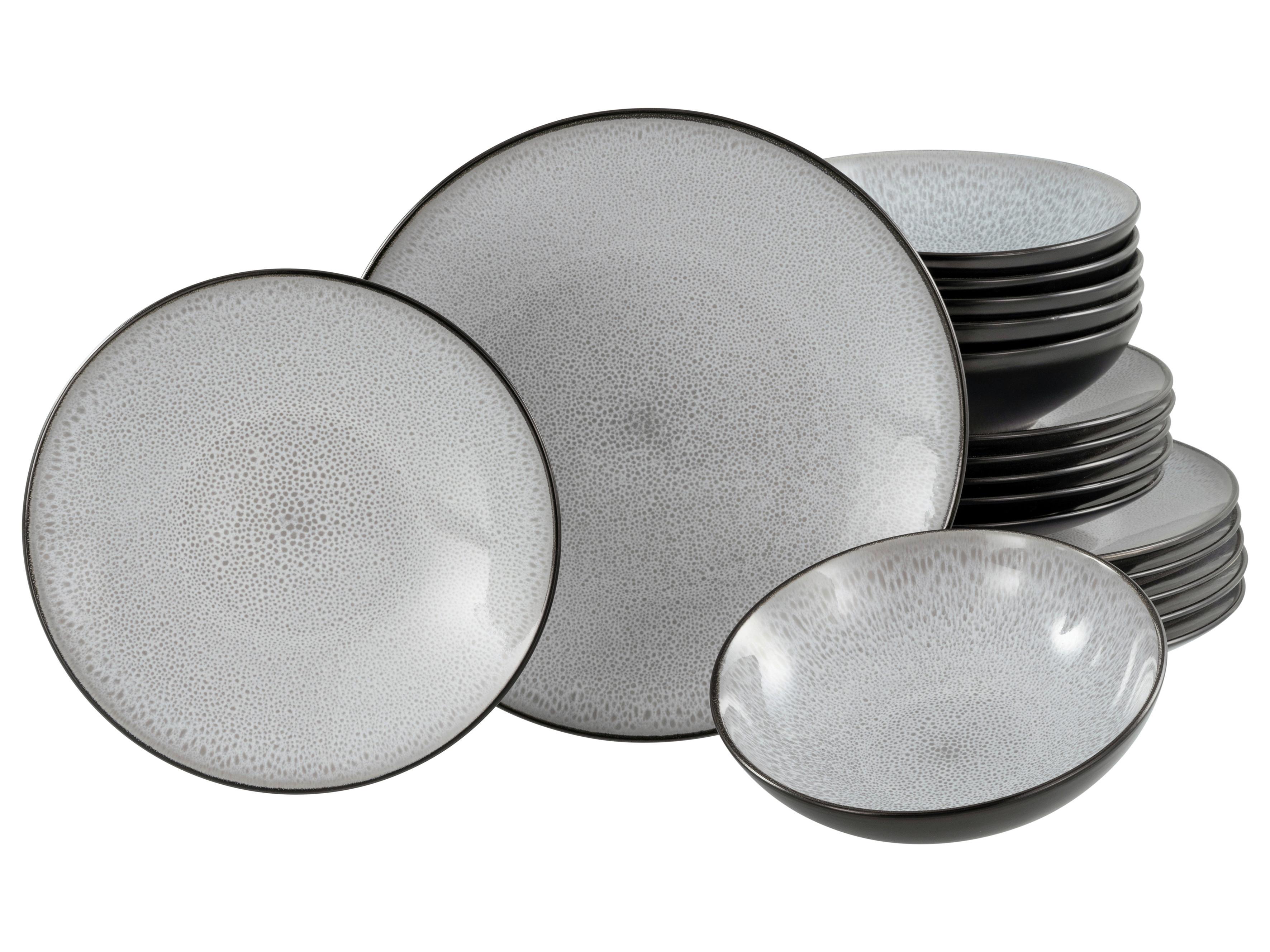 Tafelservice Malmö Schwarz/grauweiß 18-Tlg - Grauweiß/Schwarz, Basics, Keramik - Creatable