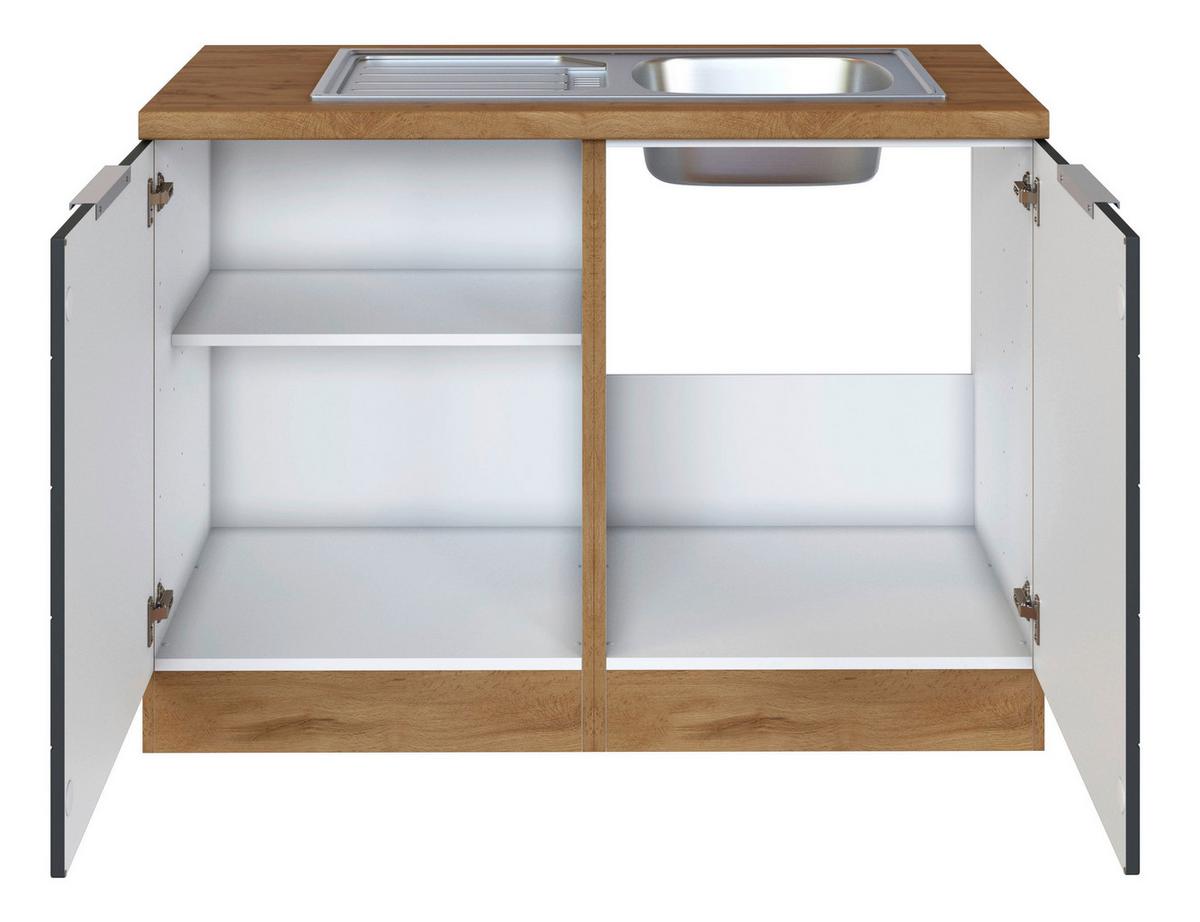 Spülenschrank Mit Spüle B: 120 Cm Grau/eiche Dekor 2 Türen - Eiche Wotan/Grau, Design, Holzwerkstoff (120/86/60cm) - Held