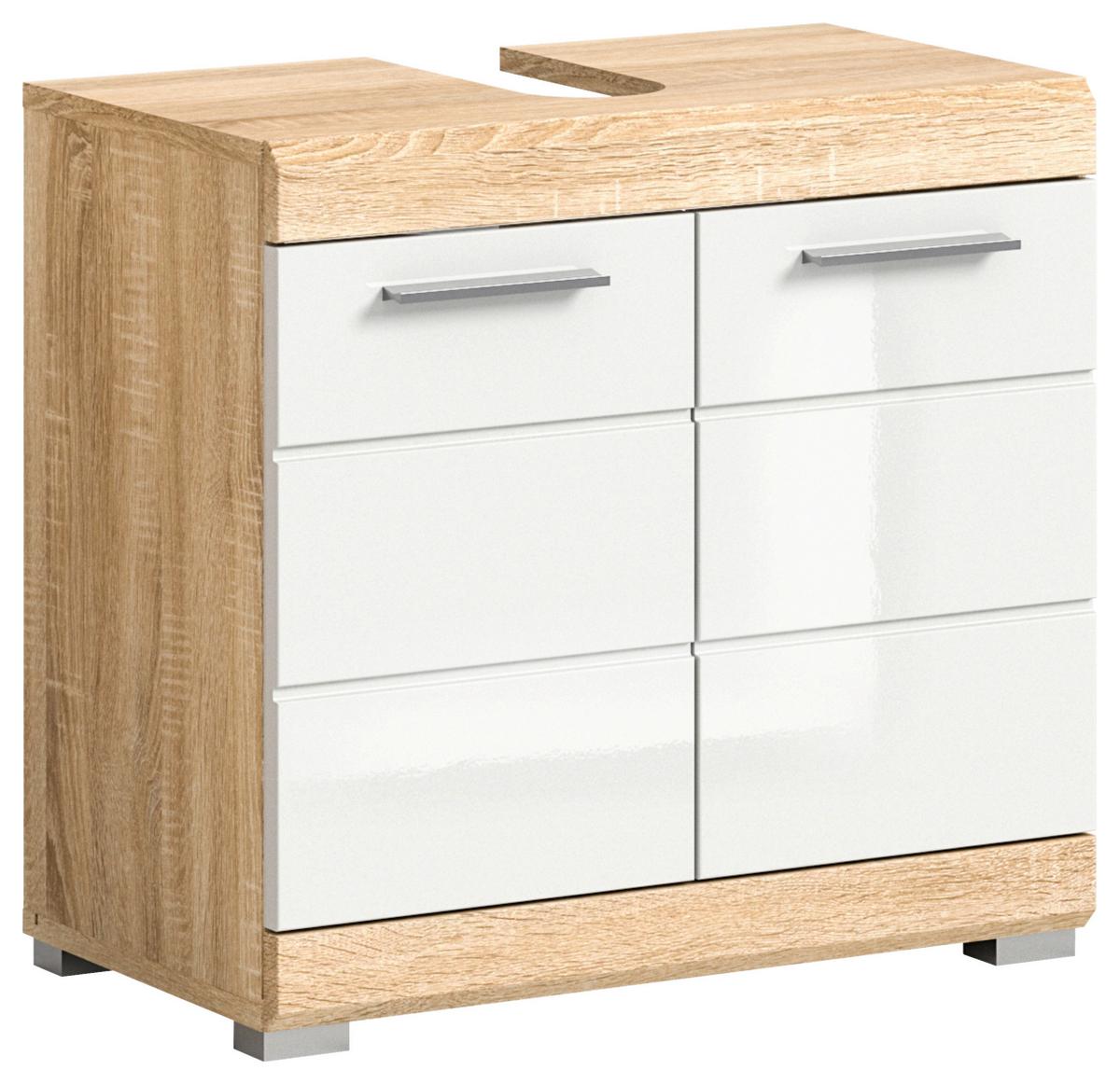 Waschbeckenunterschranklambada Sonoma Eiche/Weiß B: 60 cm - Weiß Hochglanz/Eichefarben, MODERN, Holzwerkstoff (60/56/34cm) - MID.YOU