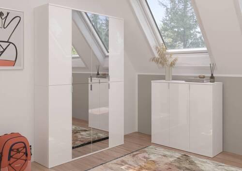 Drehtürenschrank Projekt X Weiß Hg B: 121 cm - Weiß Hochglanz/Weiß, MODERN, Glas/Holzwerkstoff (121/193/34cm) - MID.YOU