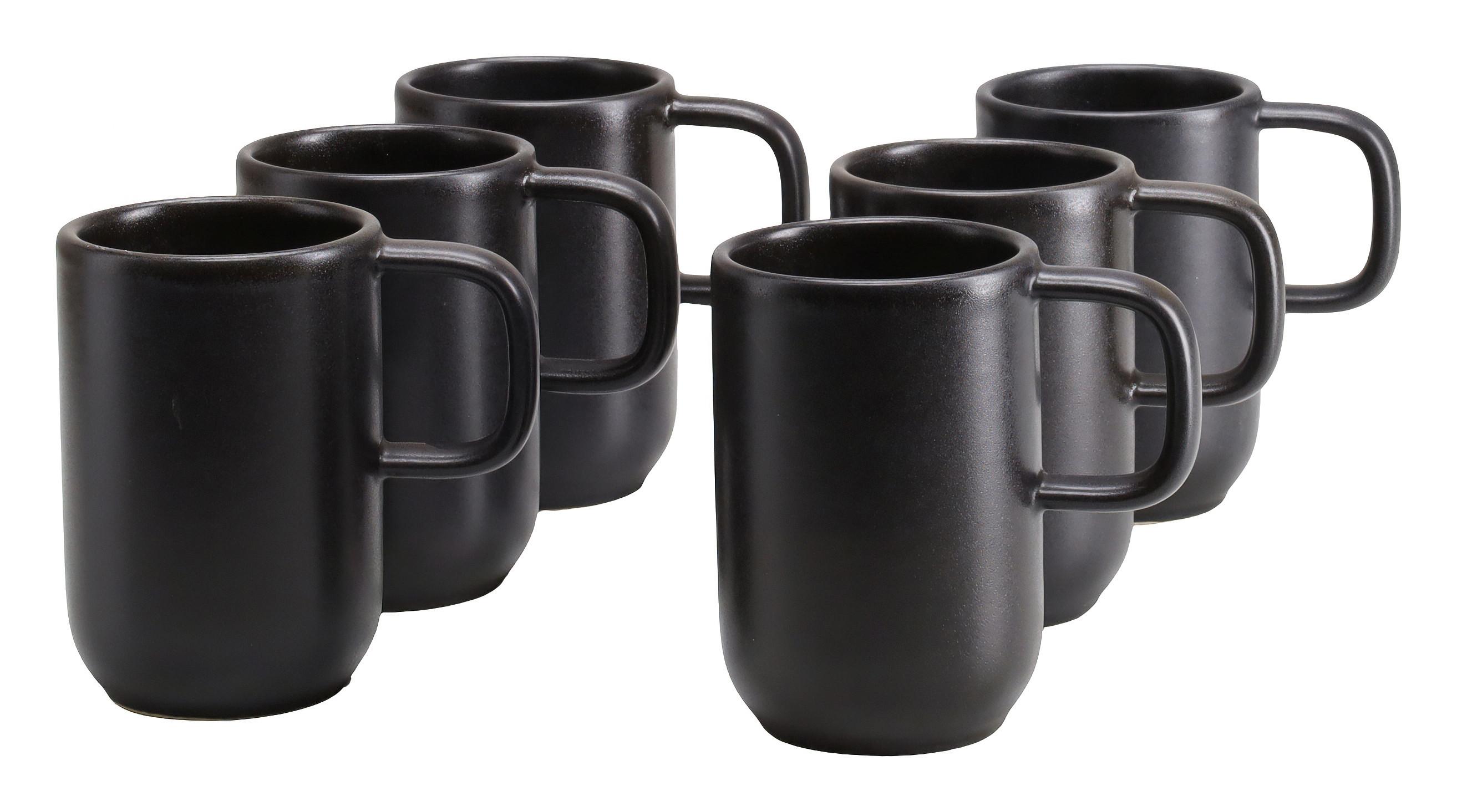 Kaffeebecherset 6-Teilig, Steinzeug, schwarz